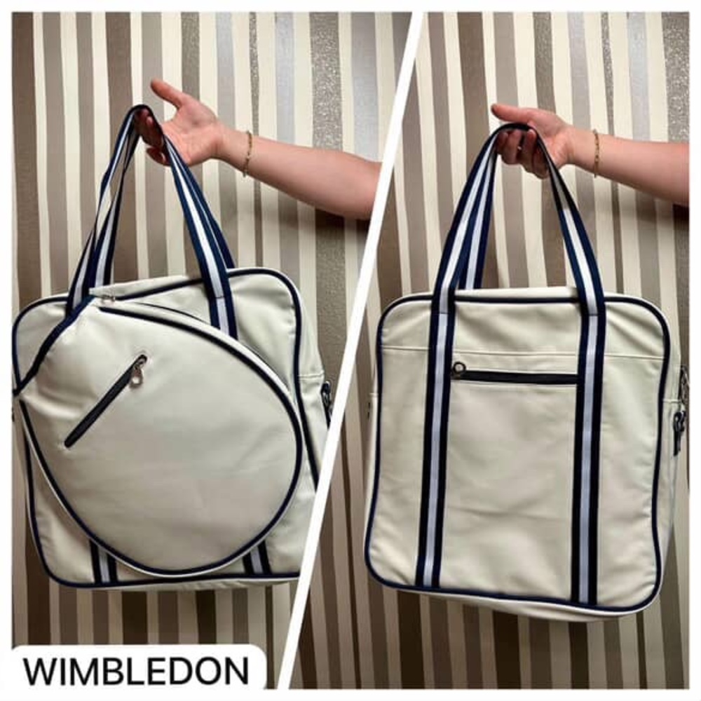 White Duffel Bag with Blue Stripes- For Tenis/ Padel/ Pickleball